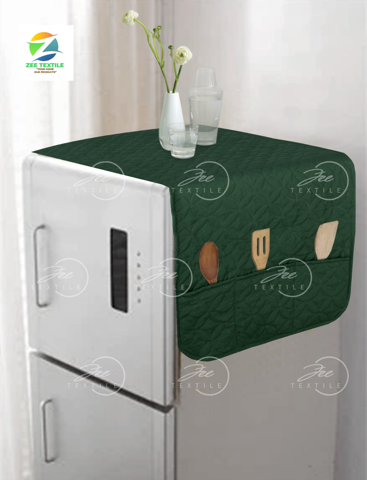 Ultrasonic Quilted  Fridge Cover-Green