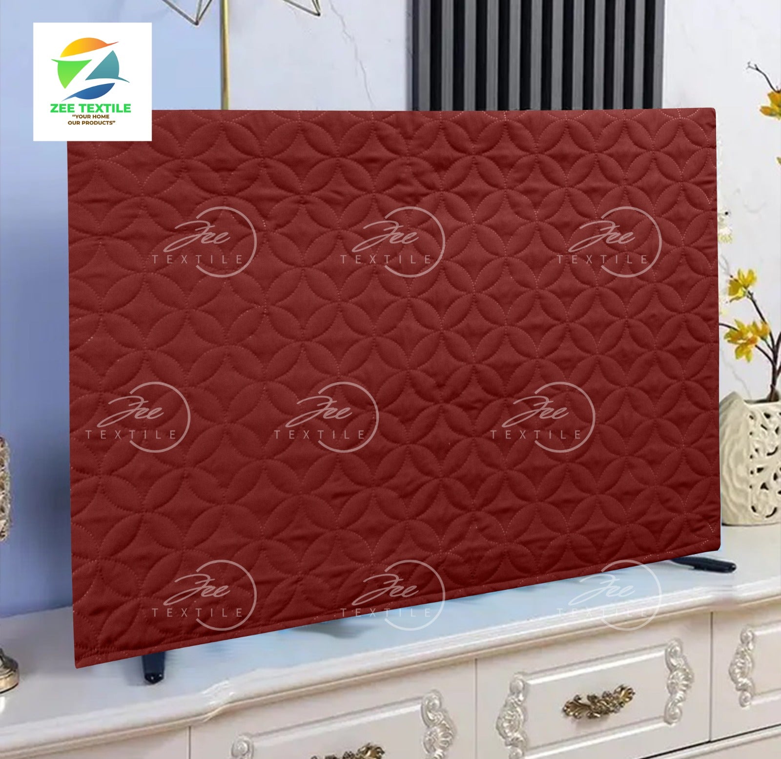 Ultrasonic Quilted Dust-Proof LED TV Cover-Maroon