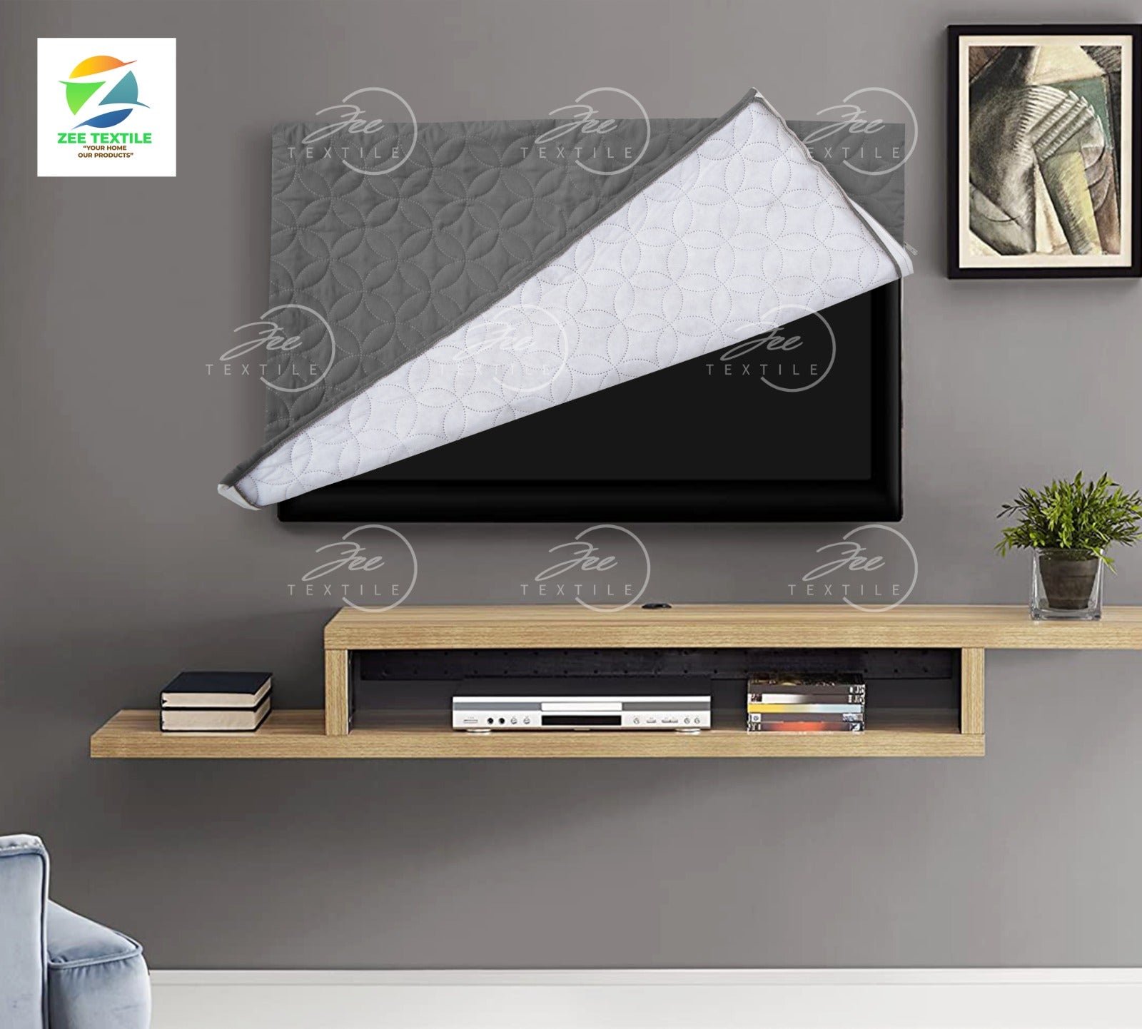 Ultrasonic Quilted Dust-Proof LED TV Cover-Gray