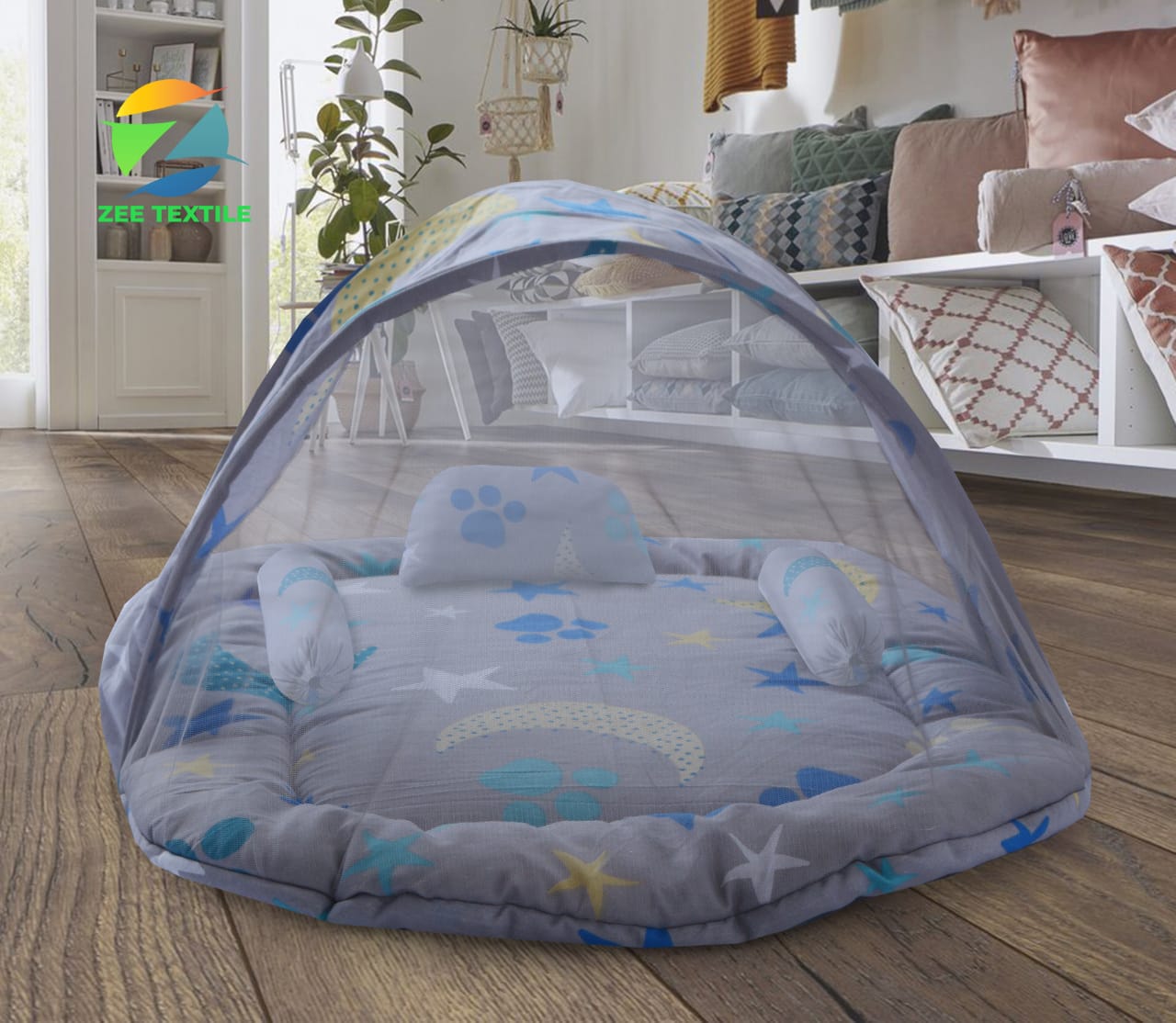 Baby Sleeping Mosquito Net set with 3 pillows-Moon & Star