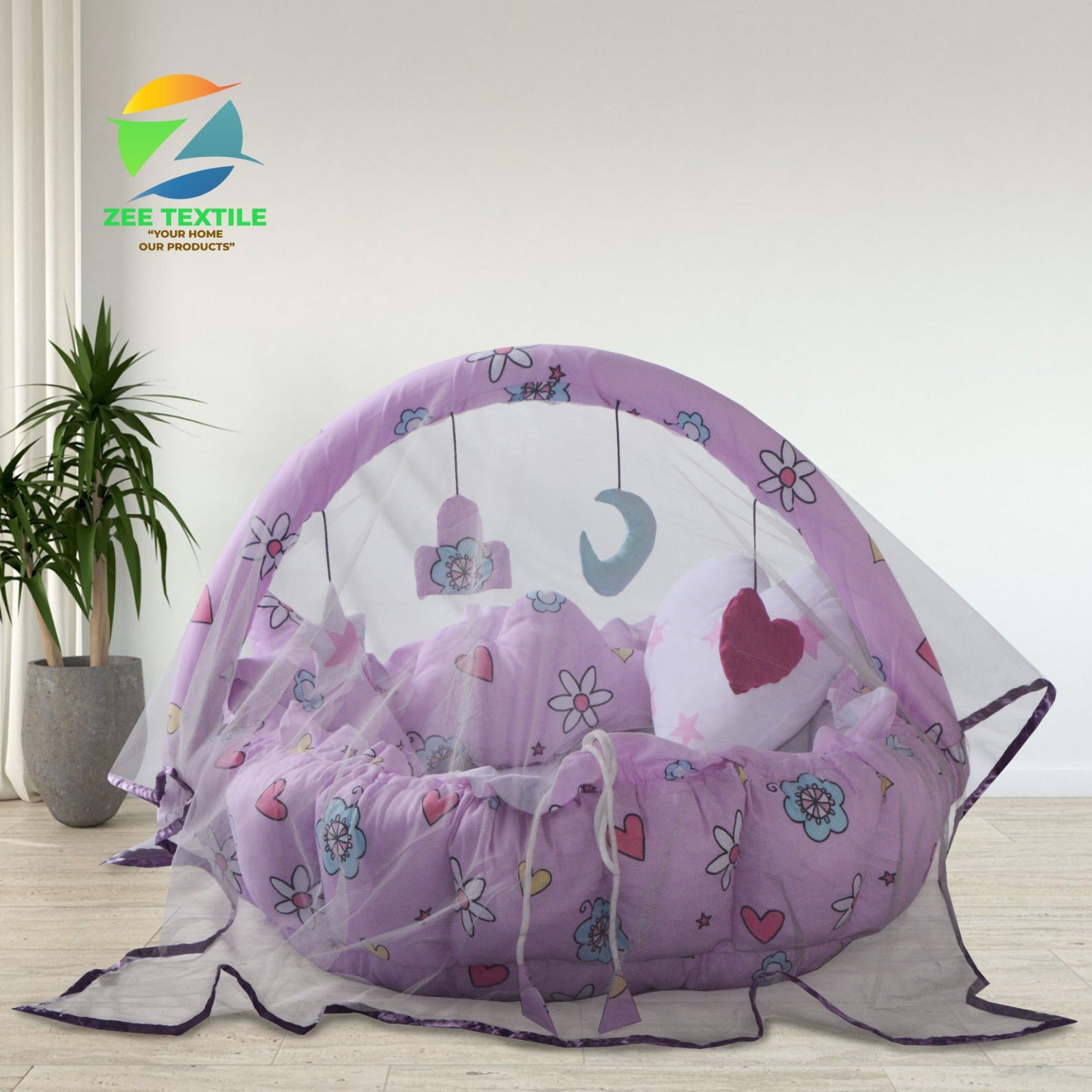 Printed Two Sided Baby Playing Cot, 5 pcs with Mosquito net