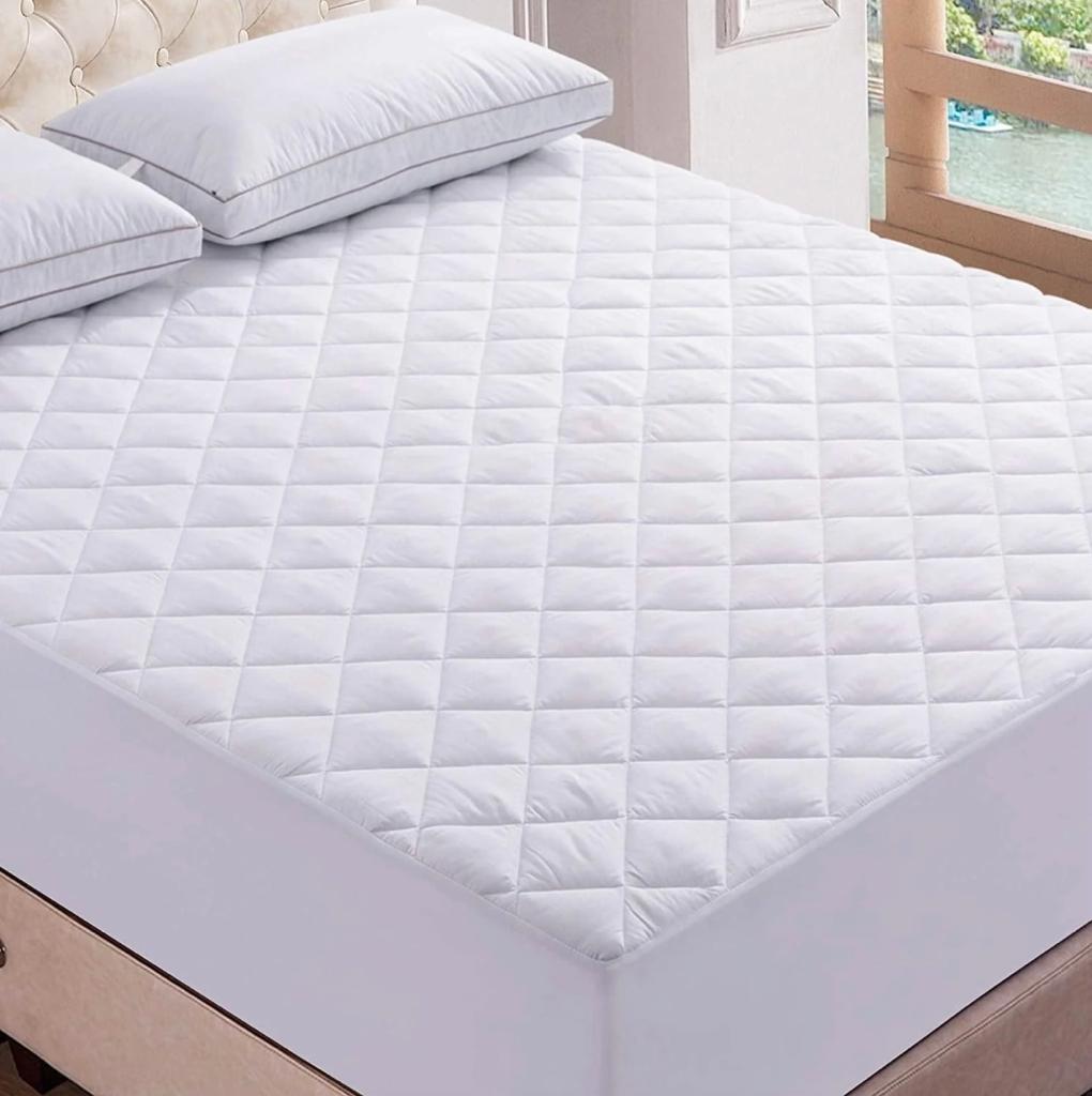Export Quality, Waterproof Quilted Mattress Cover- Fitted Cover-King Size-White