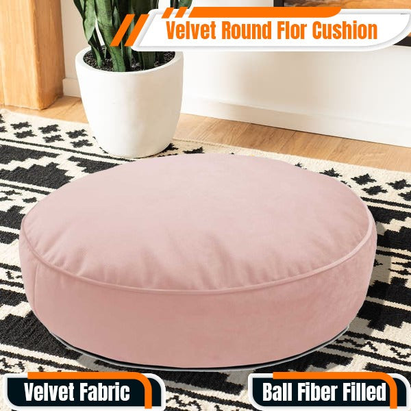 Velvet Fabric Round Floor Cushion Extra Filling