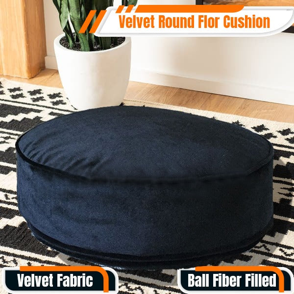 Velvet Fabric Round Floor Cushion Extra Filling
