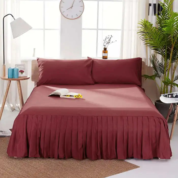 Cotton Frilly Fitted Sheet-Maroon