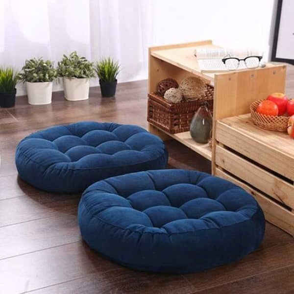 Round Floor Cushion_Ball Fiber Filled Cushions_1 Pair=2Pcs Blue Cushions