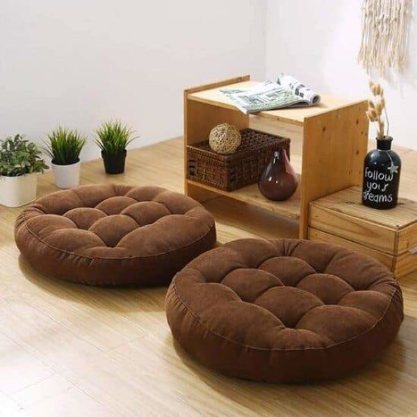 Round Floor Cushion_Ball Fiber Filled Cushions_1 Pair=2Pcs Dark Brown Cushions