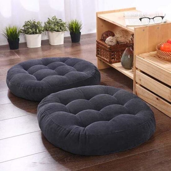 Round Floor Cushion_Ball Fiber Filled Cushions_1 Pair=2Pcs Dark Gray Cushions