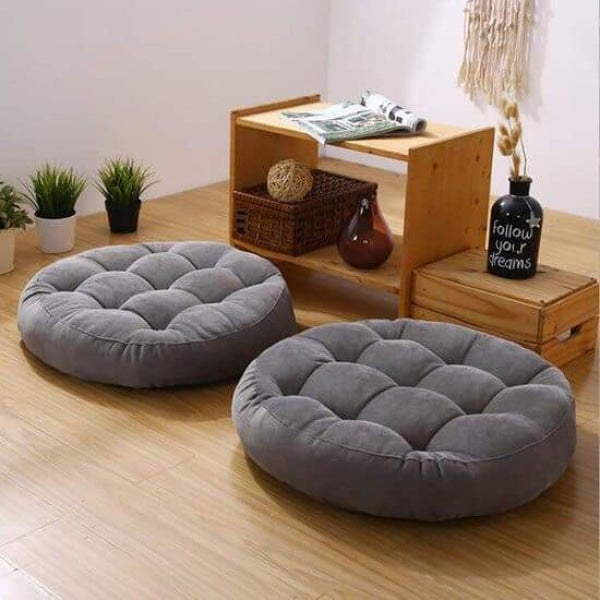 Round Floor Cushion_Ball Fiber Filled Cushions_1 Pair=2Pcs Gray Cushions