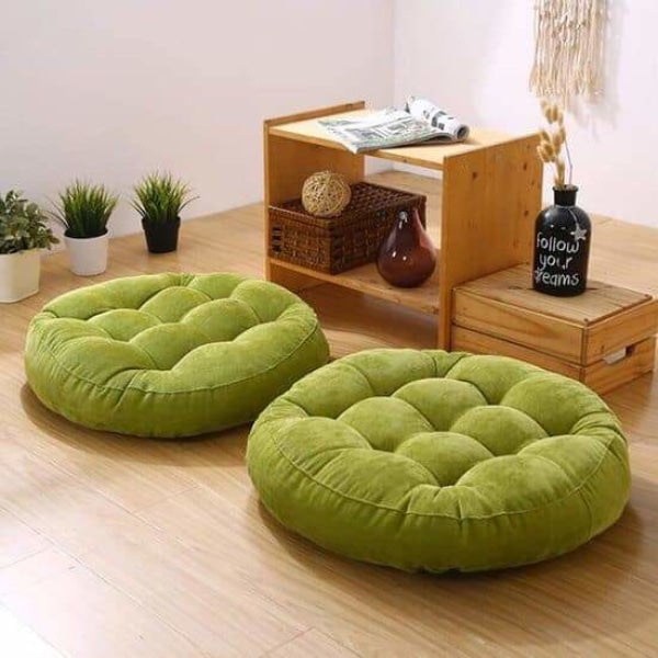 Round Floor Cushion_Ball Fiber Filled Cushions_1 Pair=2Pcs Green Cushions