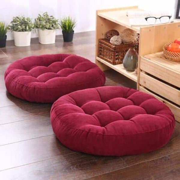 Round Floor Cushion_Ball Fiber Filled Cushions_1 Pair=2Pcs Maroon Cushions