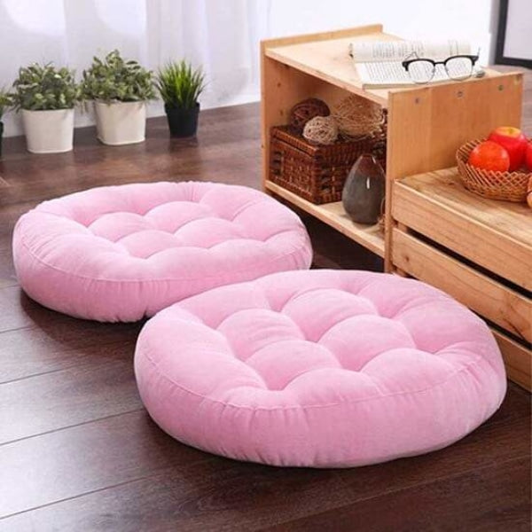 Round Floor Cushion_Ball Fiber Filled Cushions_1 Pair=2Pcs Pink Cushions