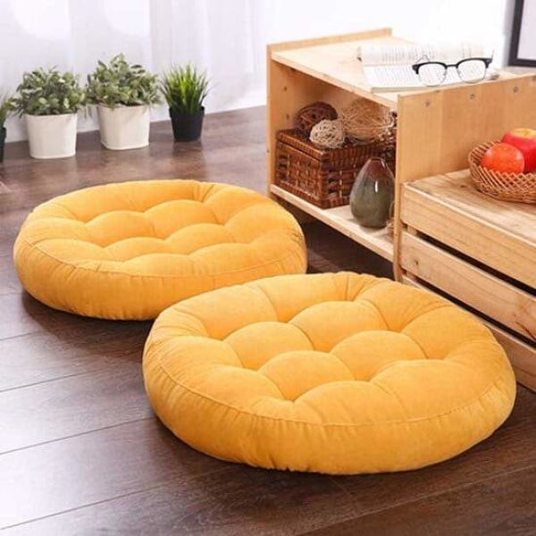 Round Floor Cushion_Ball Fiber Filled Cushions_1 Pair=2Pcs Yellow Cushions